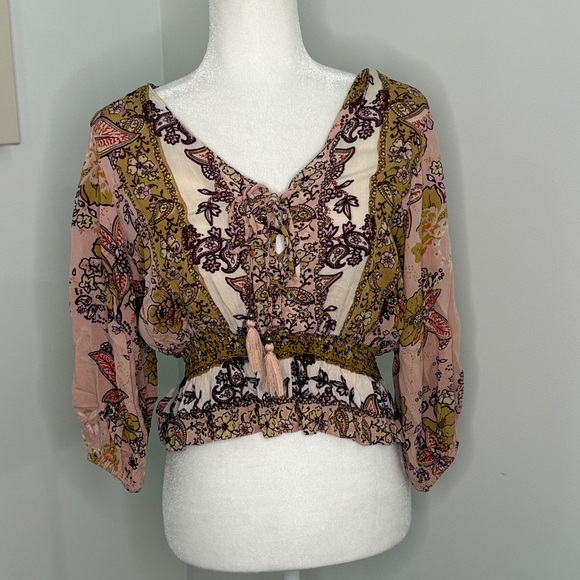 Angie Pink and Brown Floral Top - Picture 1 of 3